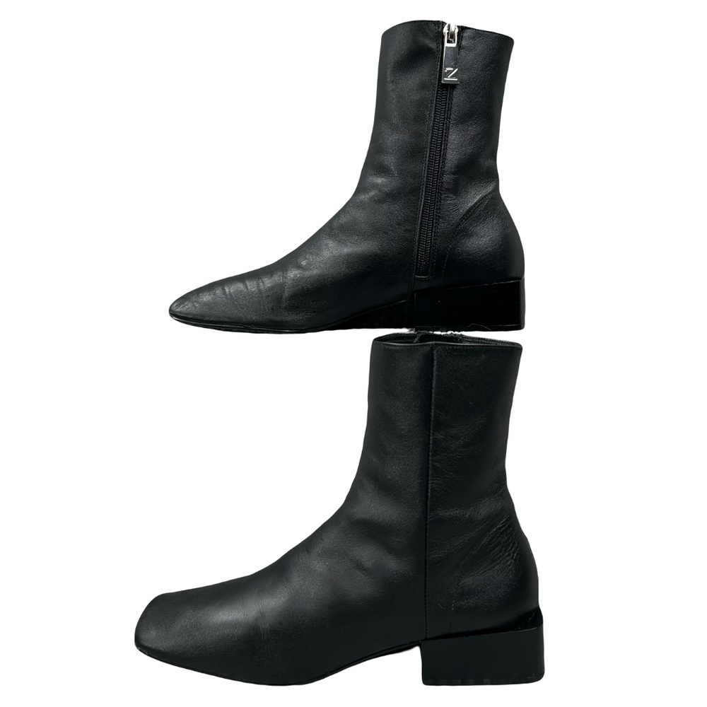Zara Black Leather Square Toe Block Heel Ankle Boots US 6.5, EU 37